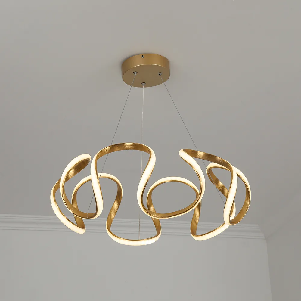 Rola Minimalist Gold LED Unique Geometric Chandelier Haning Pendant Light 