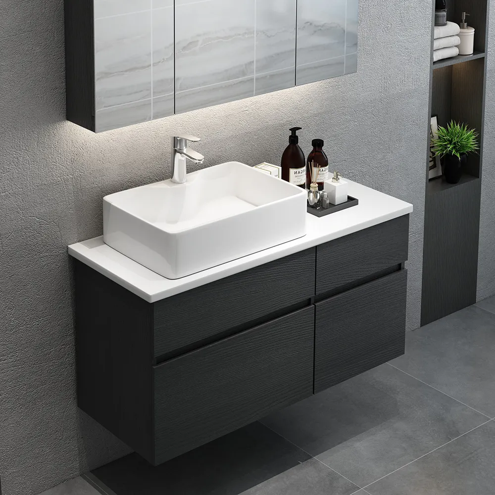 envío Muslo Resistencia 800mm Black & White Floating Bathroom Vanity Faux Marble Top Ceramic  Countertop Basin-Homary