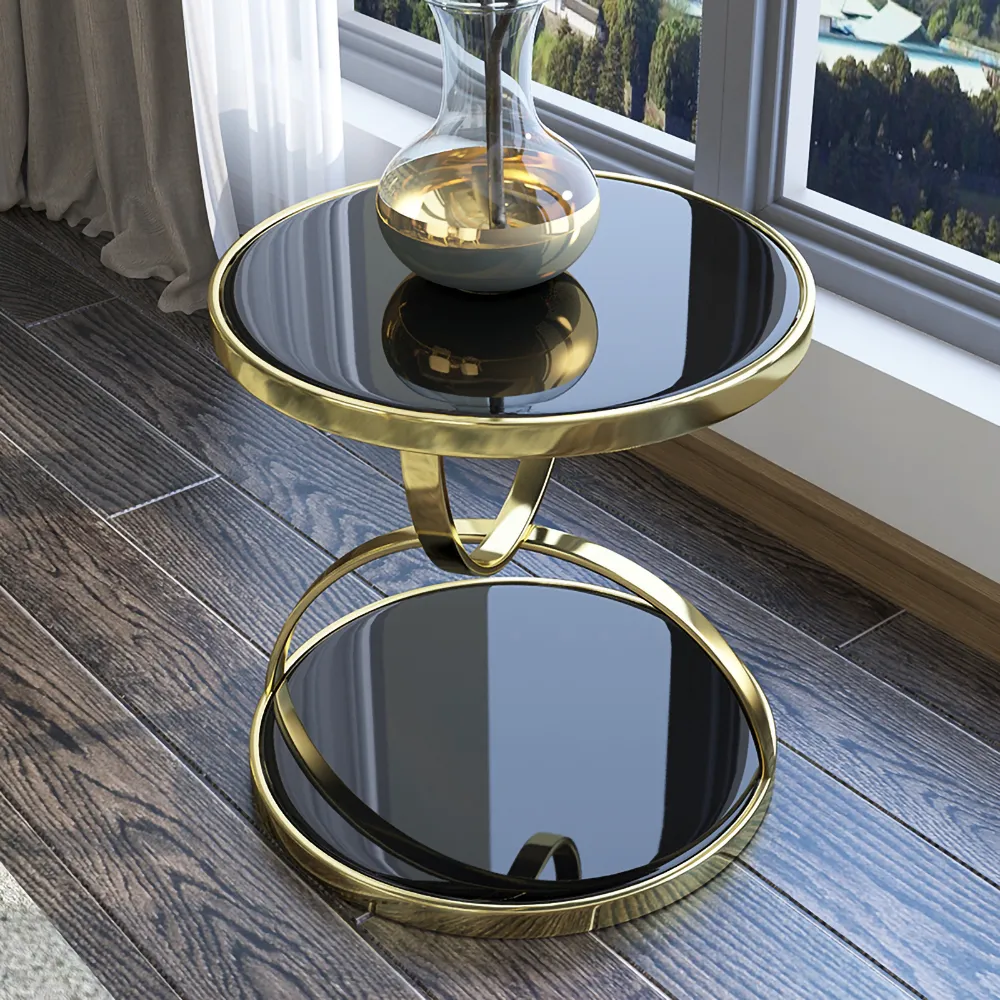 Black Round Side Table Tempered Glass, Round Black Glass Bedside Table