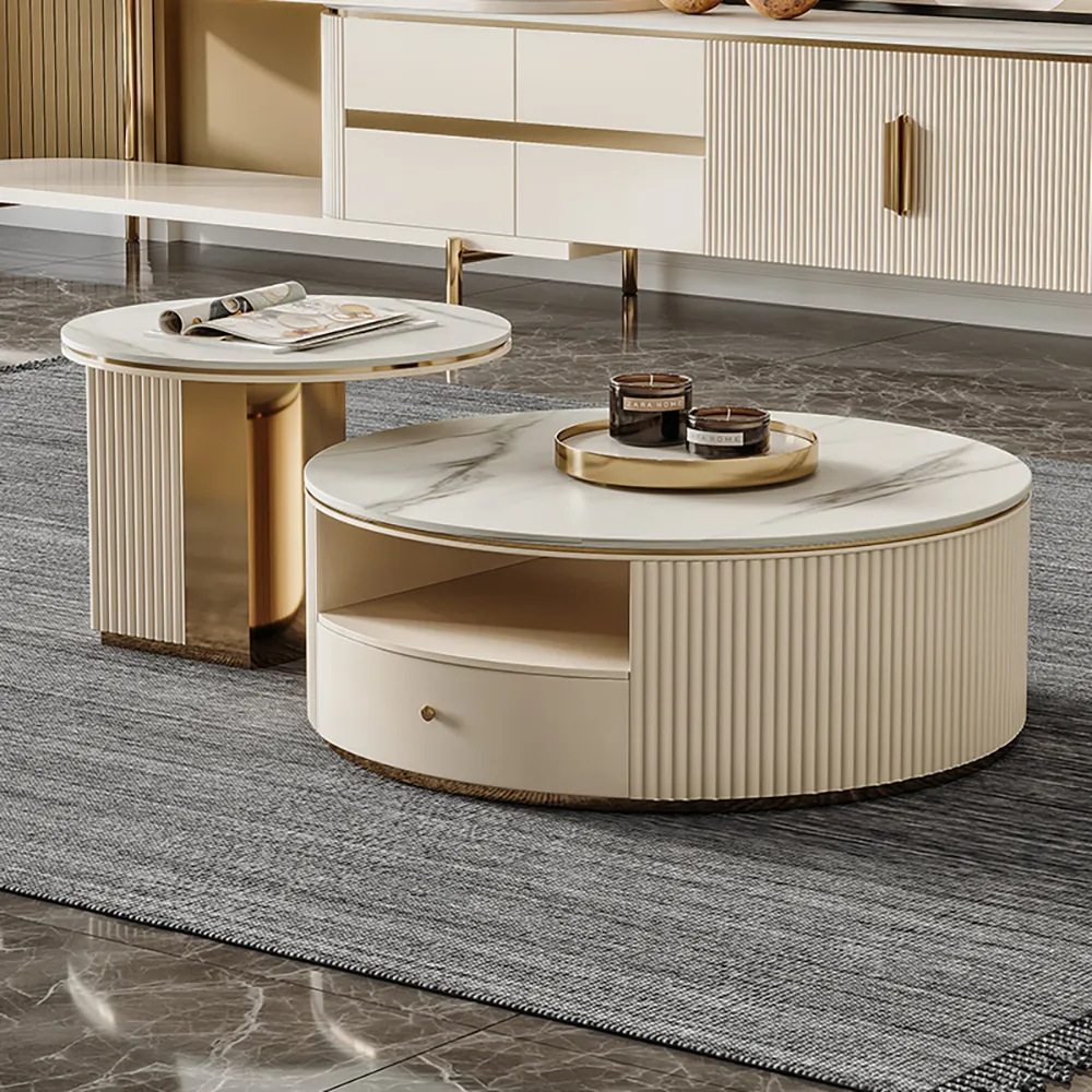Modern Chic Round Nesting Coffee Table, Circle White Coffee Table With Storage