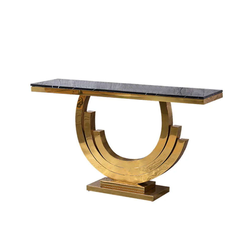 47.2" Gold & Black Marble Console Table Narrow Rectangle Entryway Table