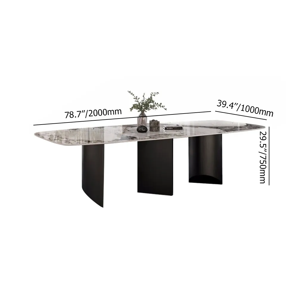 78.7" Modern Rectangular Sintered Stone Dining Table with Double Pedestals Table Only