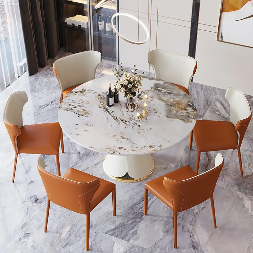White Round Stone Top Dining Table, Round Stone Top Dining Room Table