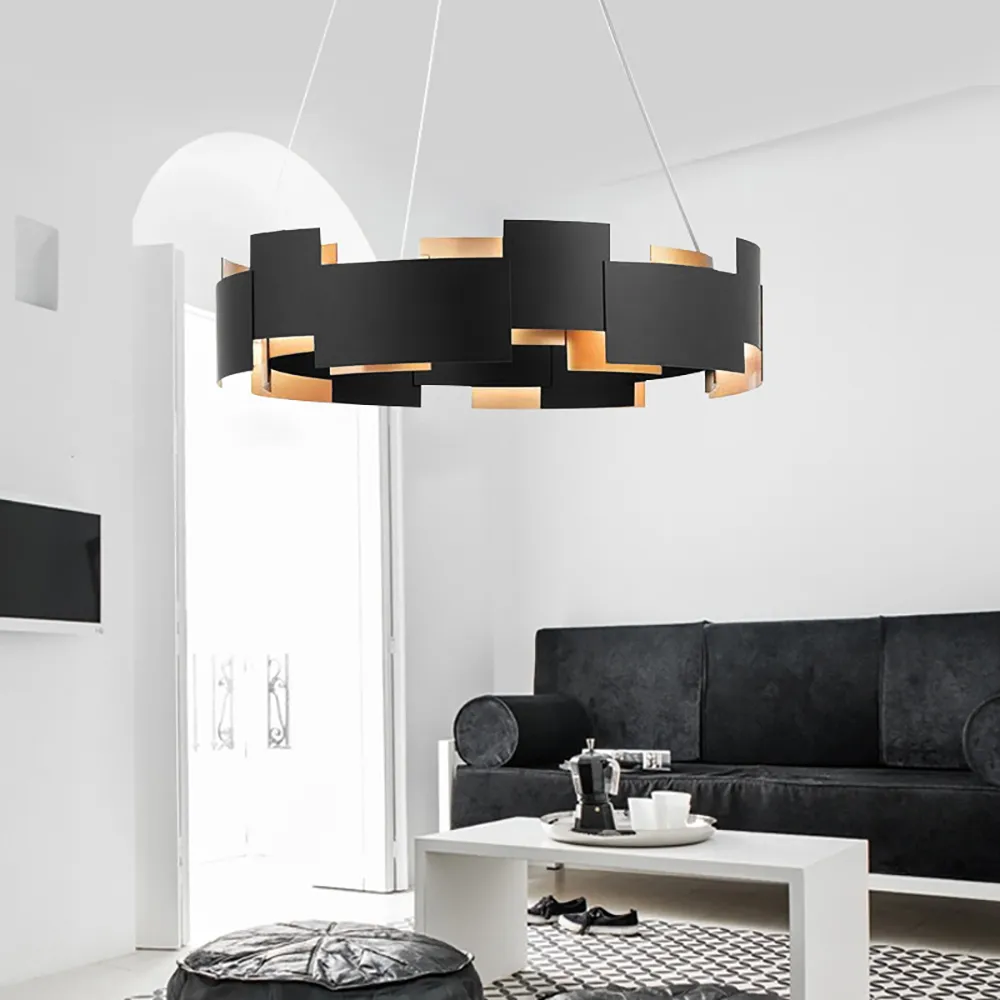 Modern 8-Light Living Room LED Chandelier in Black-Homary