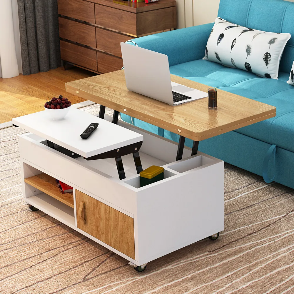 Contemporary Solid Extendable Multipurpose Coffee Table with Storages-Homary