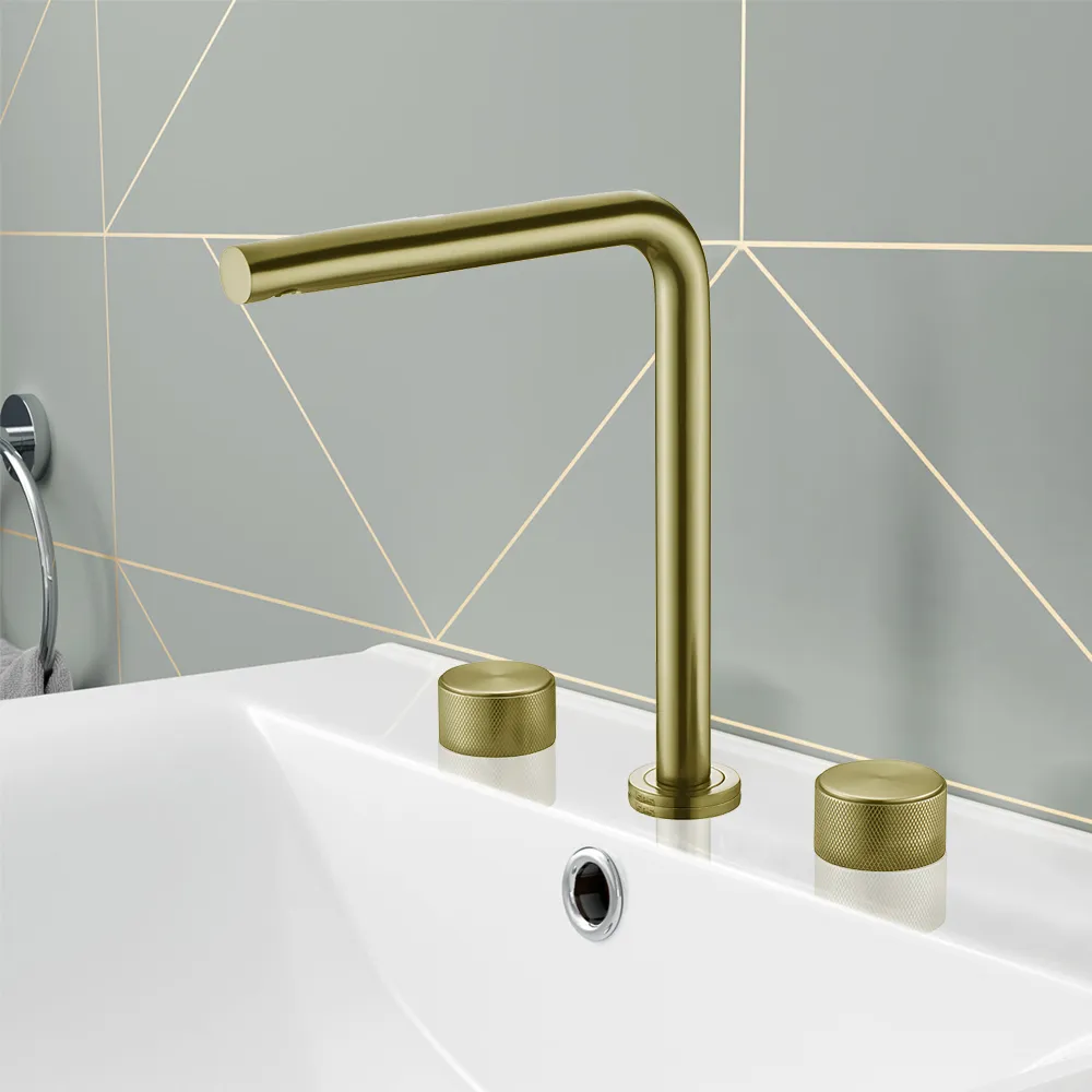 Tubee Bathroom Widespread Sink Faucet Double Knobs in Brushed Gold