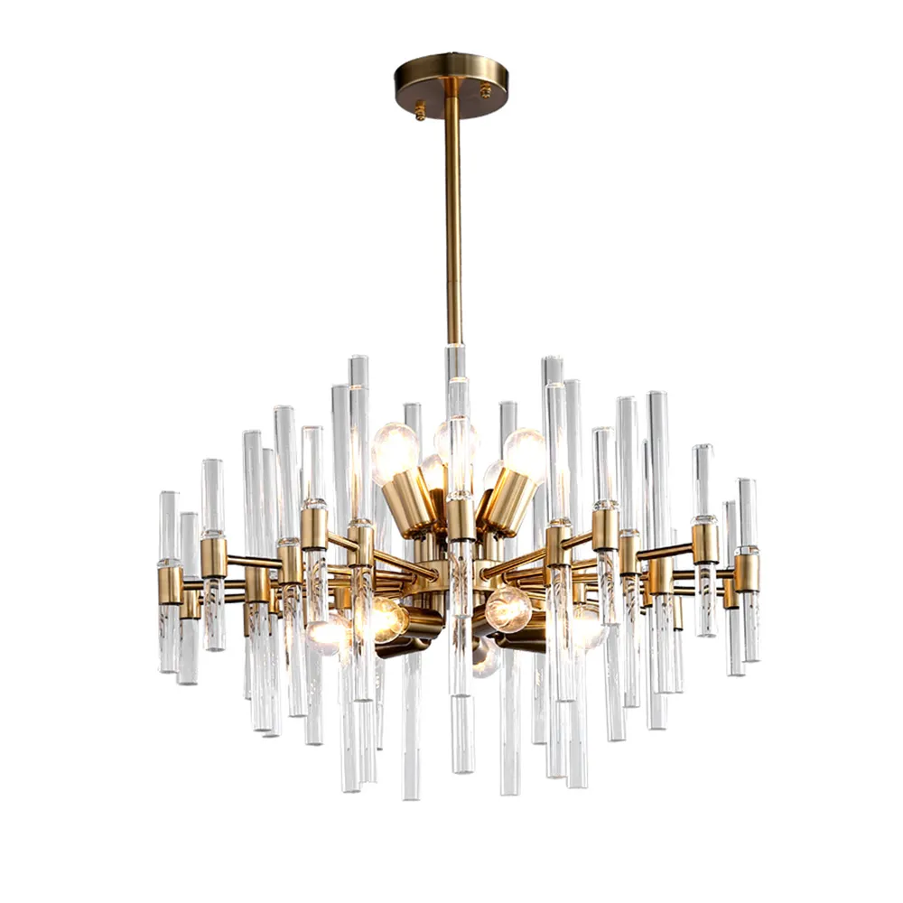 Crylick Contemporary 14-Light Glass Living Room Chandelier in Brass