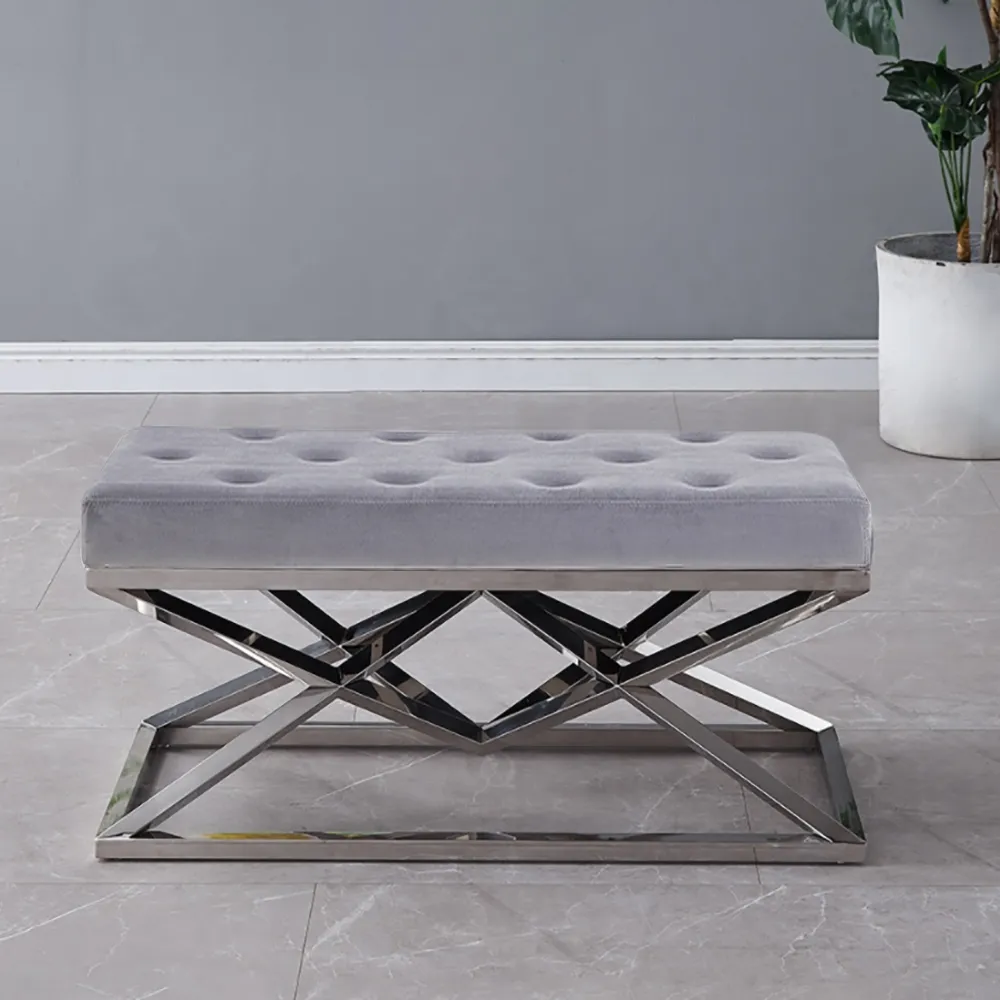 silver upholstered bench