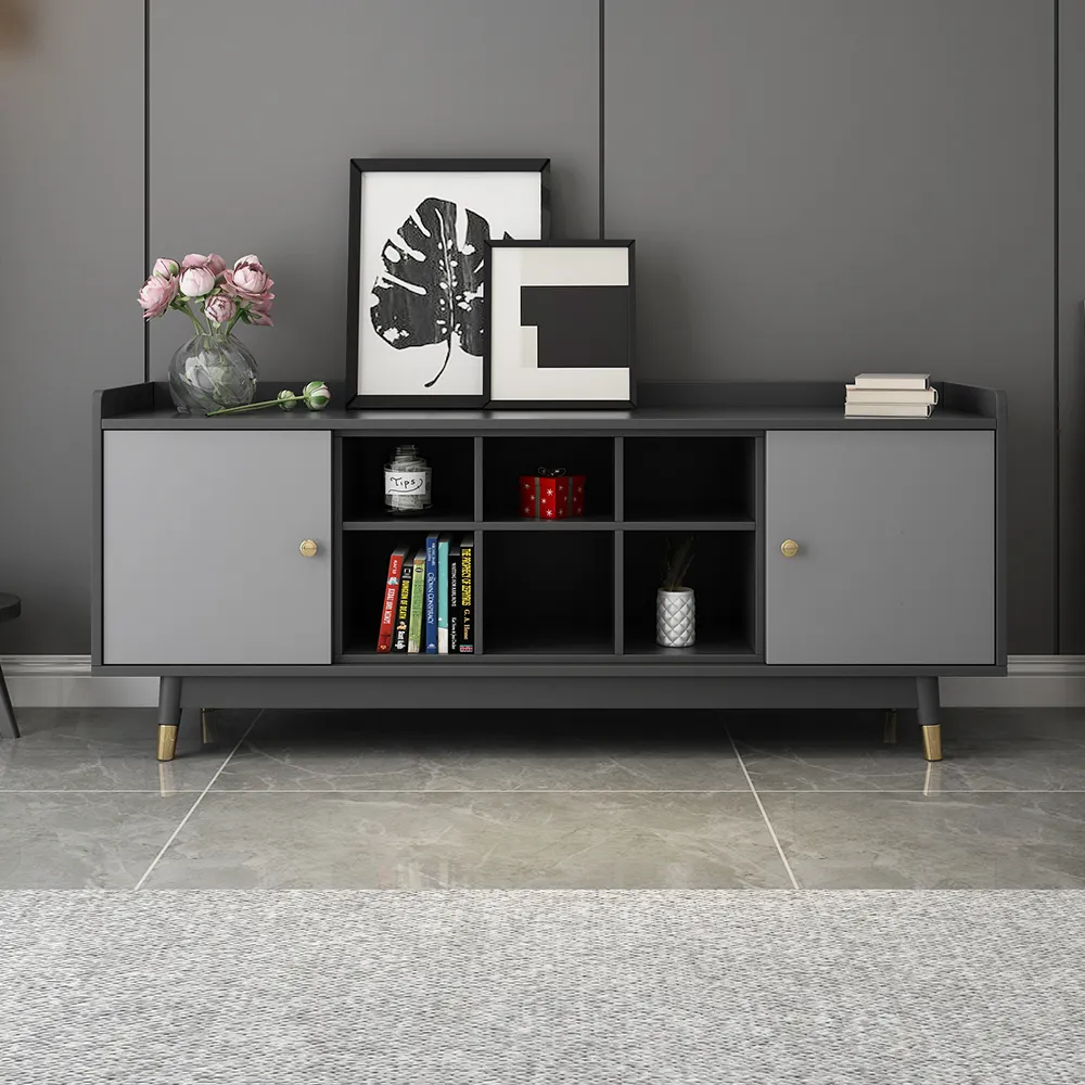 Meuble Tv Pour Chambre A Coucher Meuble TV contemporain gris pour chambre à coucher avec de nombreux  rangements-Homary