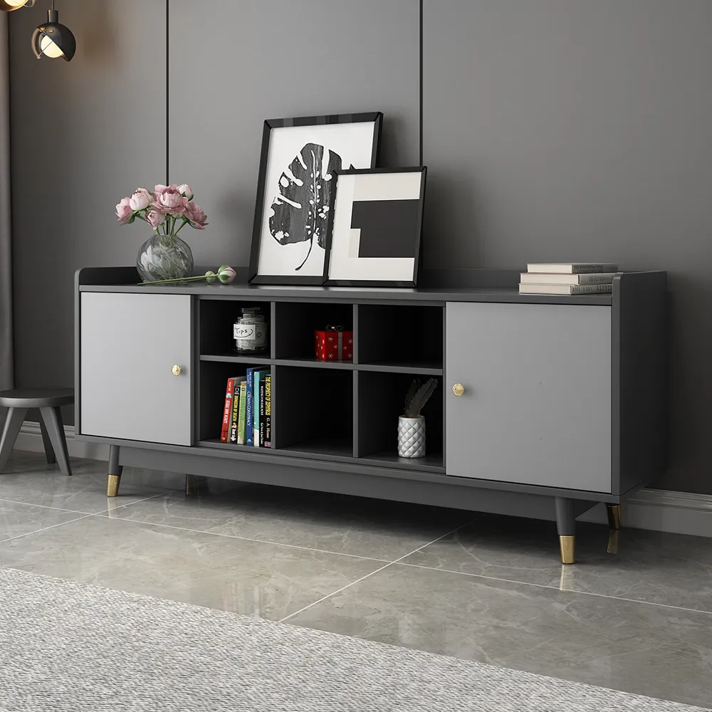 Meuble Tv Pour Chambre A Coucher Meuble TV contemporain gris pour chambre à coucher avec de nombreux  rangements-Homary
