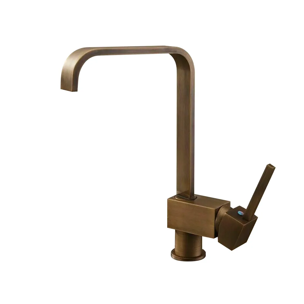 Relia Square Single Handle 1-Hole Antique Brass Kitchen Sink Faucet Solid Brass