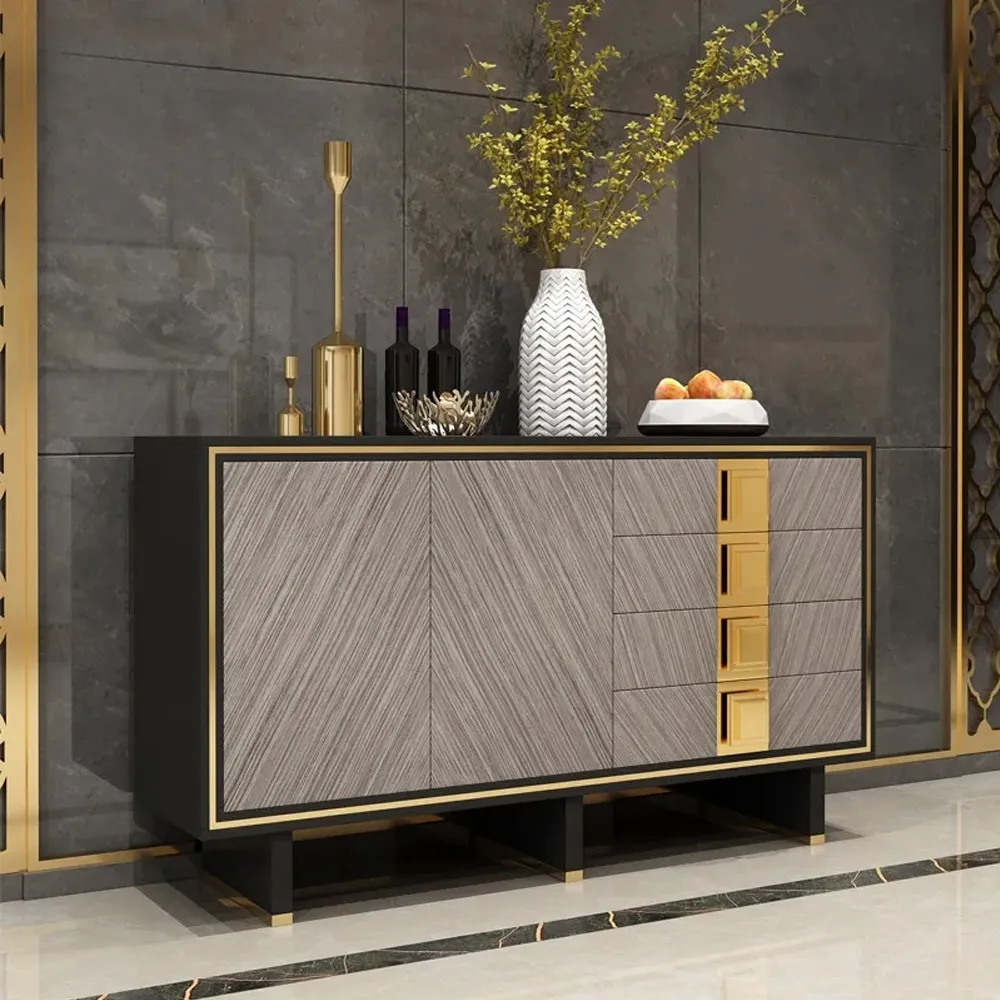 STORAL 59" Sideboard Buffet Glass Top with Storage Modern Sideboard Table with Brass