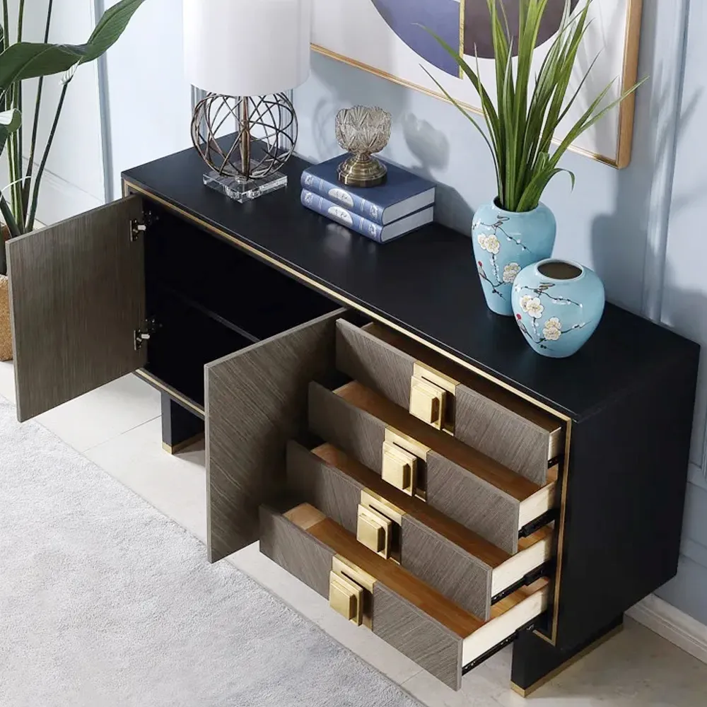 STORAL 59" Sideboard Buffet Glass Top with Storage Modern Sideboard Table with Brass