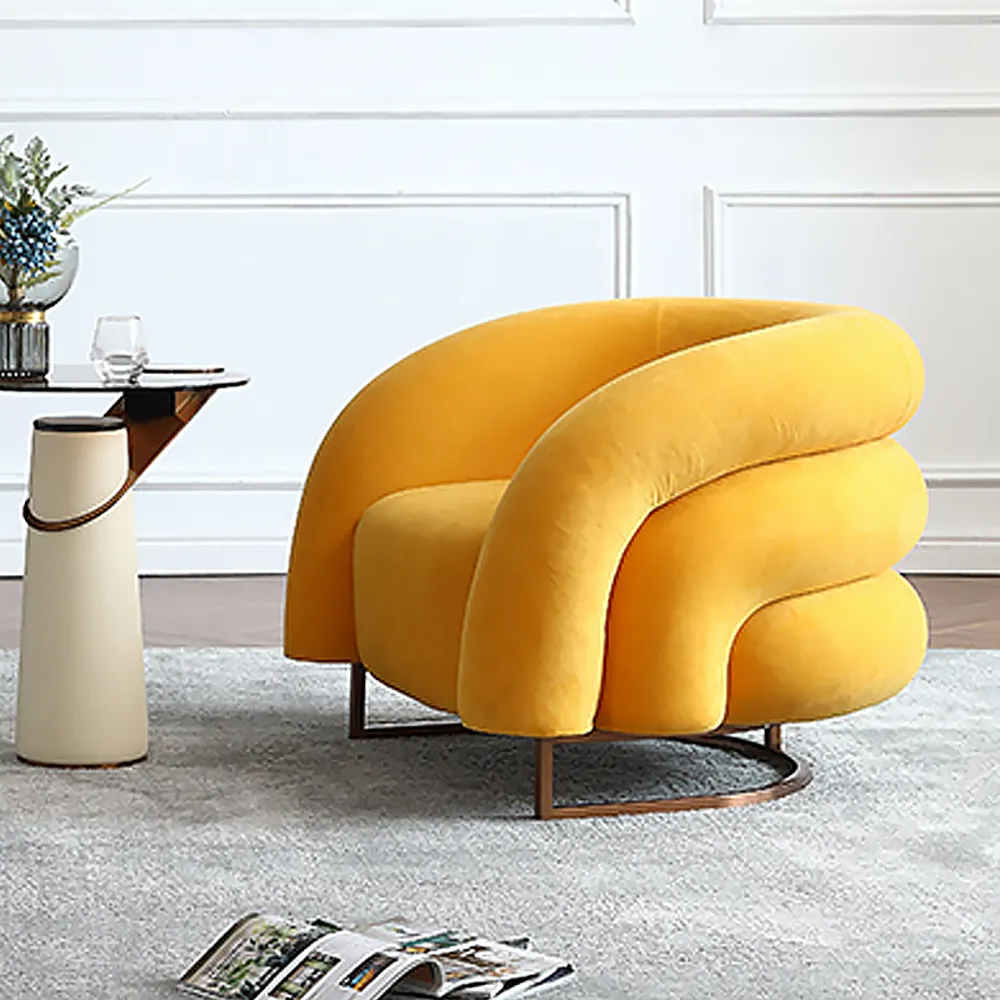 Velvet Accent Chair With Metal Base Homary, Yellow Leather Accent Chairs
