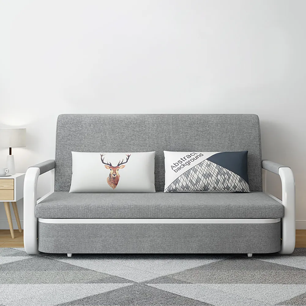 Light Grey Sleeper Sofa Bed Loveseat Cotton & Linen Upholstered with Solid Wood Frame