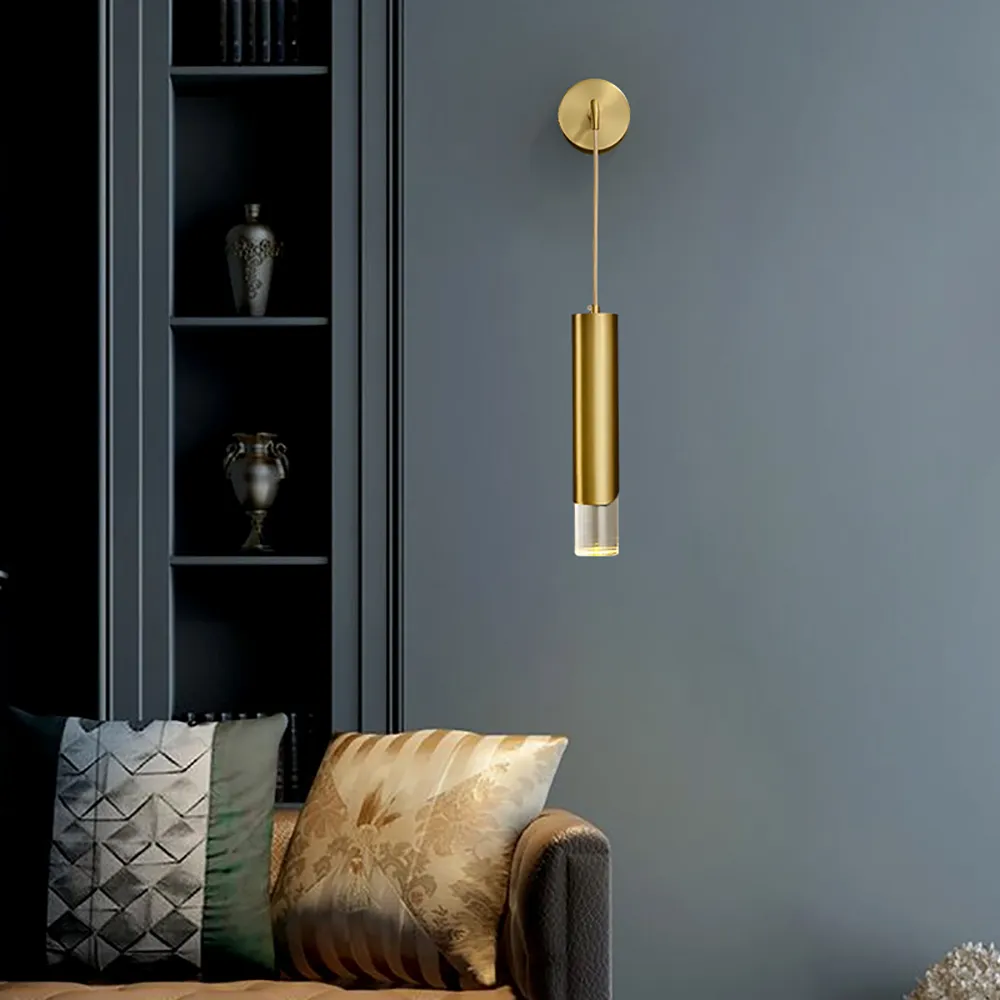 Modern Brass Glass Wall Lamp Crystal LED Wall Sconce Bedside Lighting Home Light 