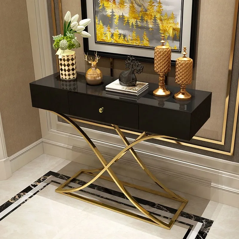 Black Console Table With Drawer Hallway, Black Modern Console Table With Drawers