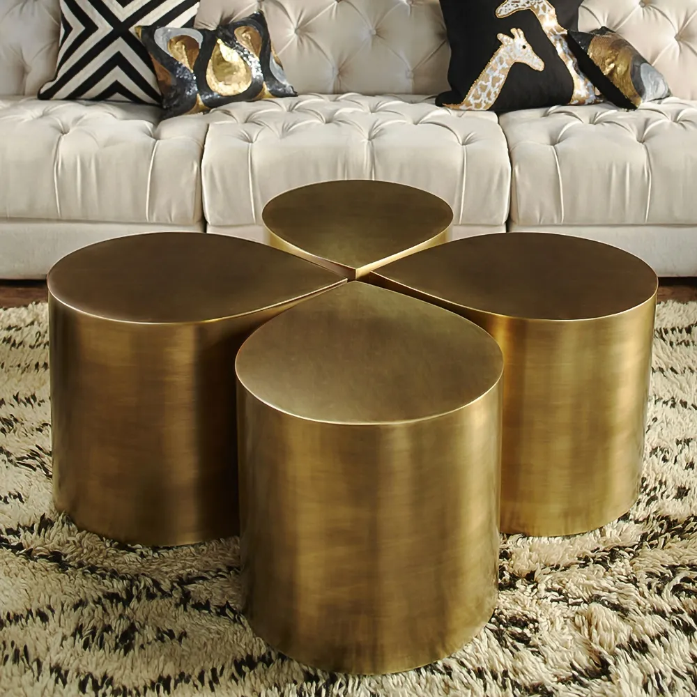 Modern Metal Side Table in Water Drop Design End Table in Brushed Gold Single Piece
