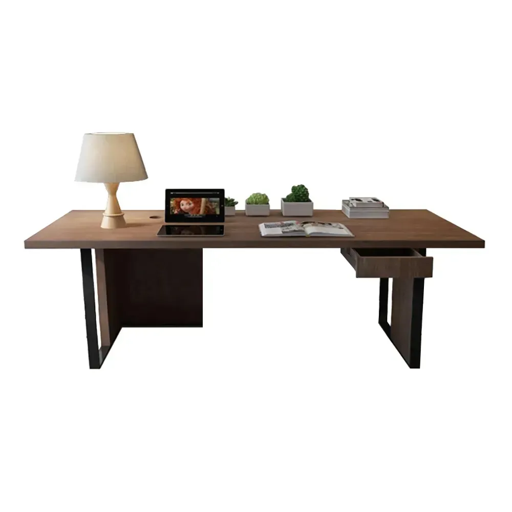 55.1" Natural Rectangular Desk with Drawer Solid Wood Writing Desk