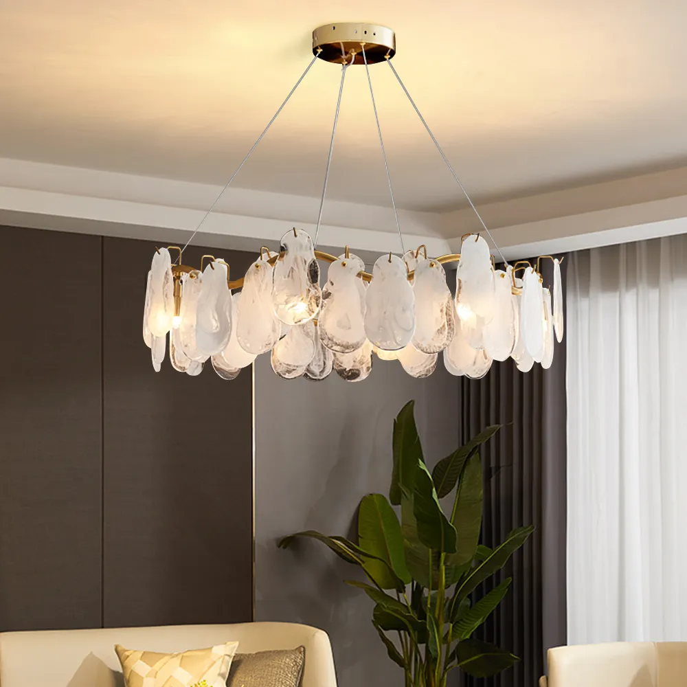 Cloude Modern 8-Light Tiered Cloud Glass Chandelier with Adjustable Cables