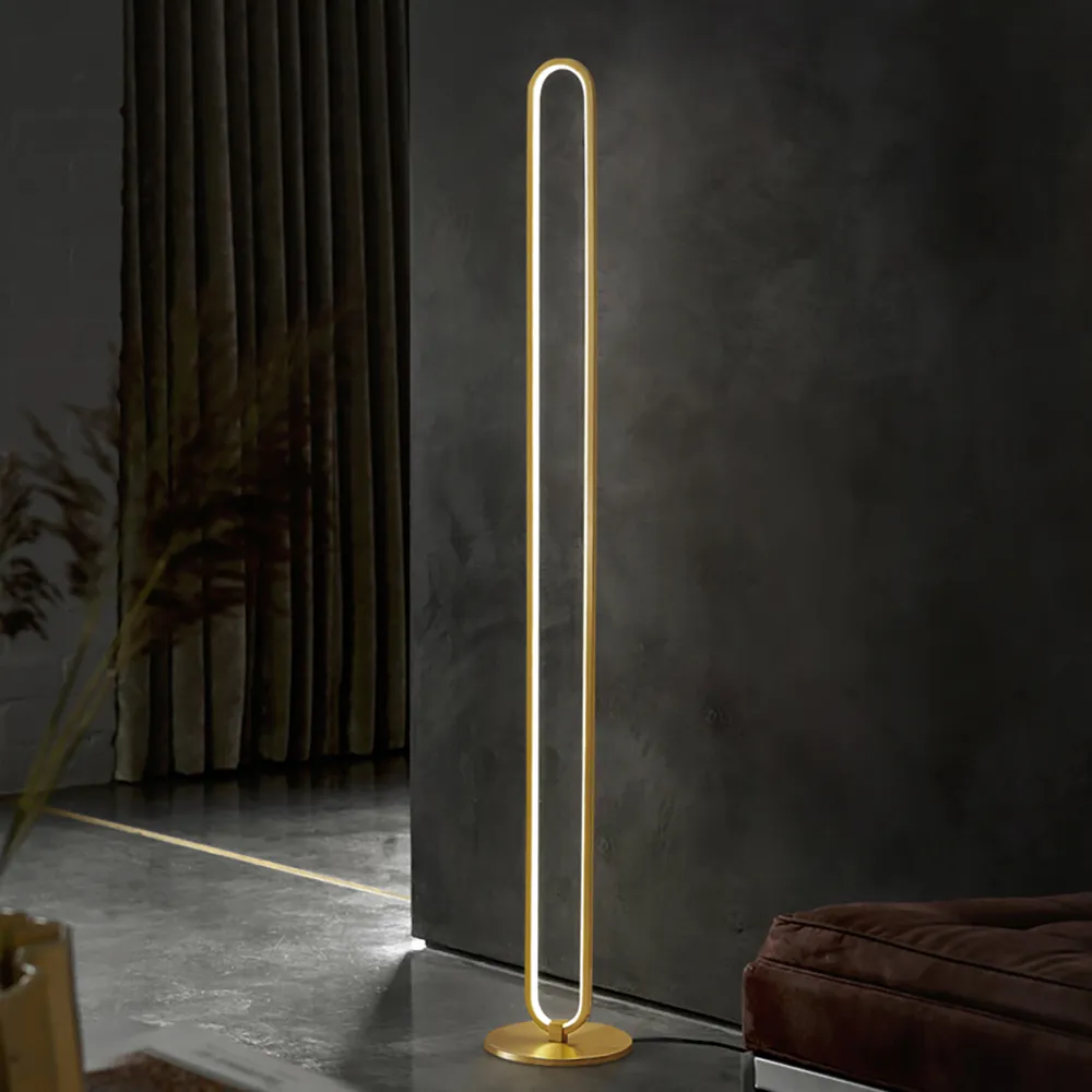 Modern Linear LED Floor Lamp Gold Metal Base Brass Standing Lamp-Homary
