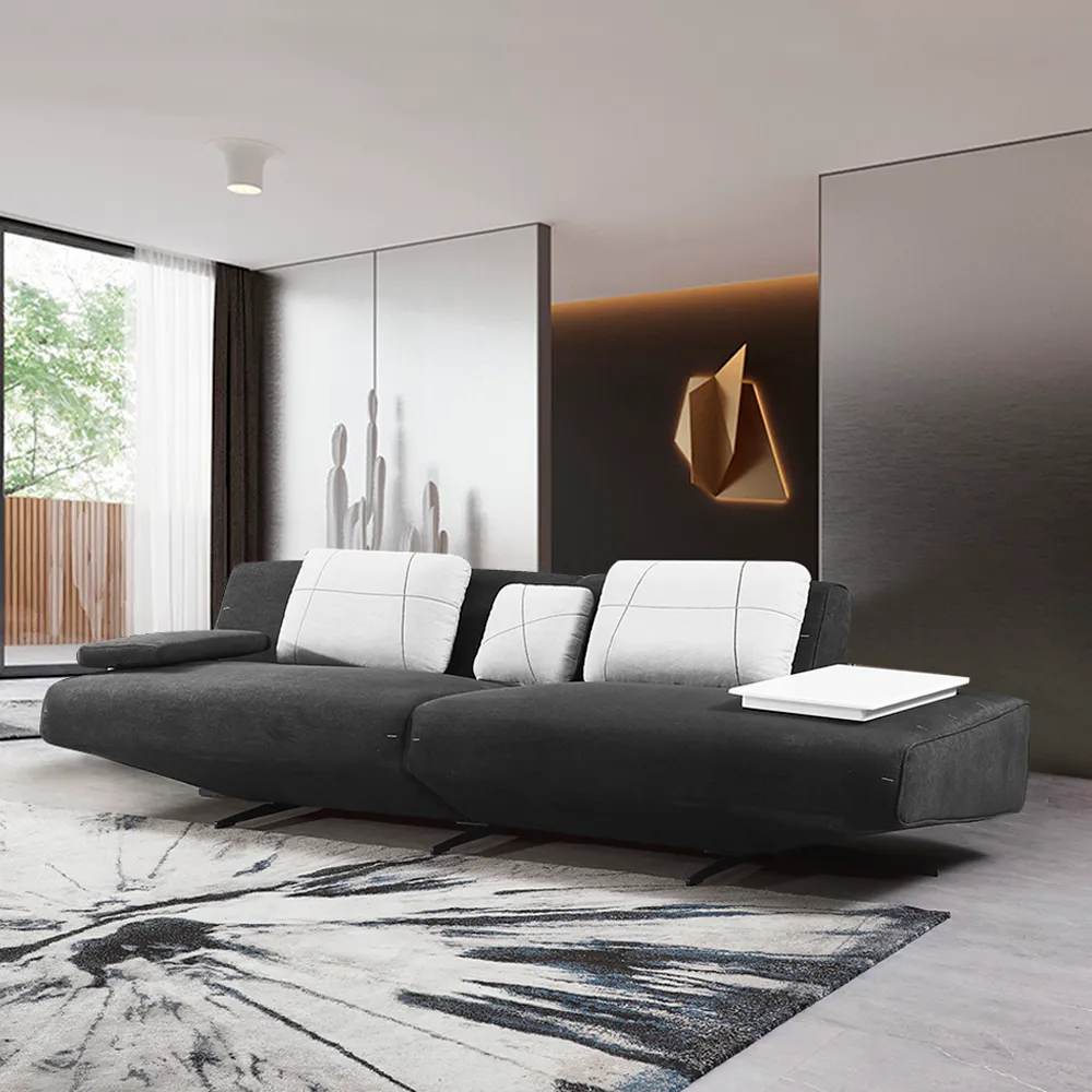 Schema Daar Compliment 2580mm tiefes graues modulares Sofa ohne Arme 2-teiliges Leinen gepolstert  mit Beistelltisch-Homary