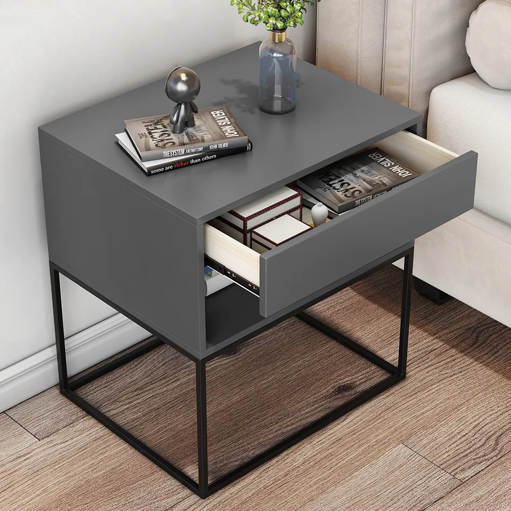 gray metal nightstand