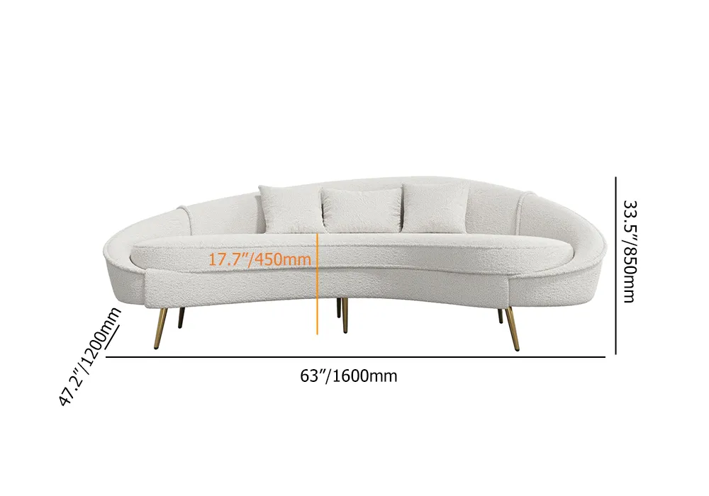 63 Modern White Boucle Curved Sofa Toss Pillow Included - Invastor