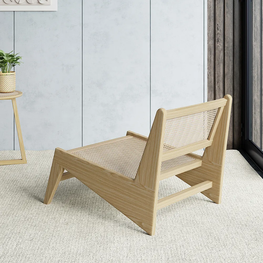 rattan and wood lounge chair