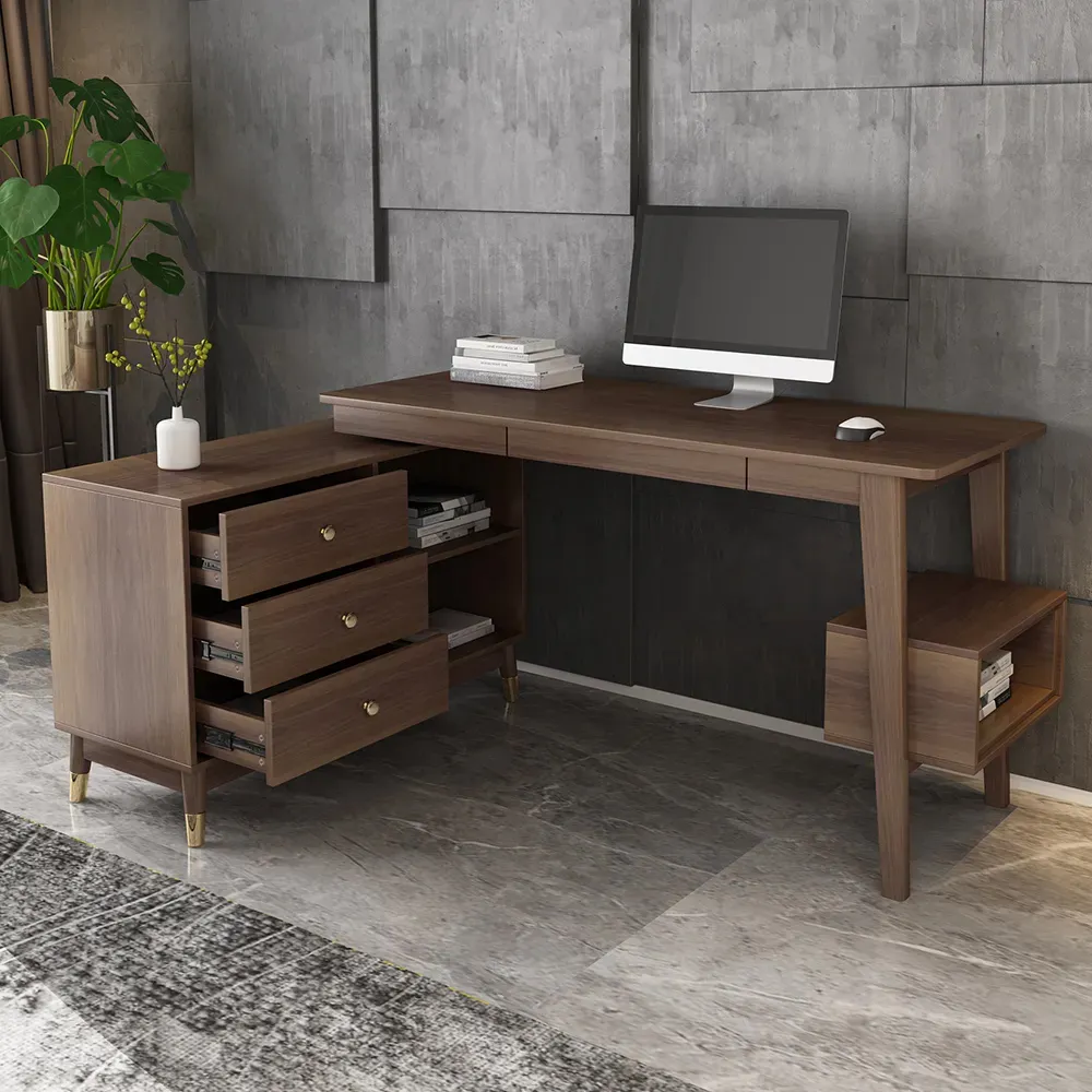 Ultic Walnut L Shaped Home Office Desk
