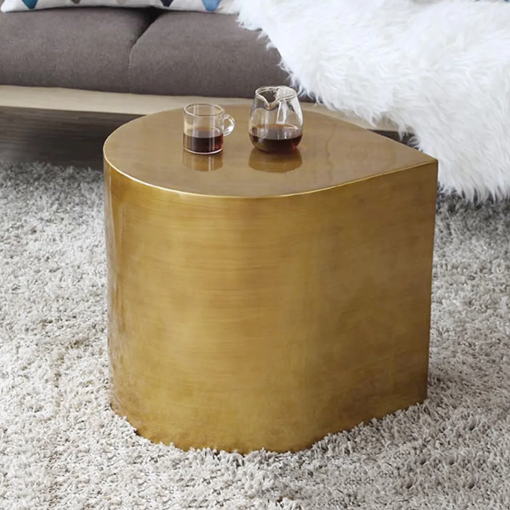 Modern Metal Side Table in Water Drop Design End Table in Brushed Gold Single Piece