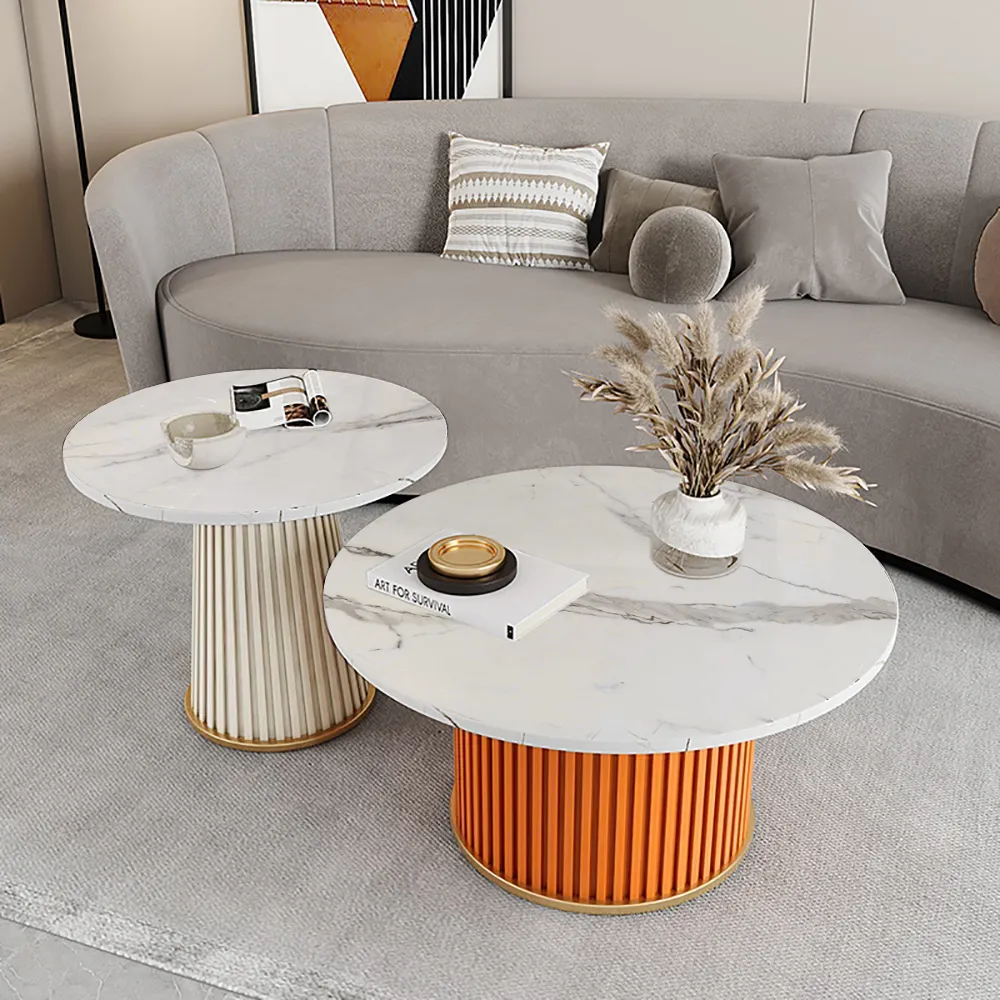 Indoors Alienate Novelist 2 Pieces Modern Round Coffee Table Set in White & Red & Gray-Homary