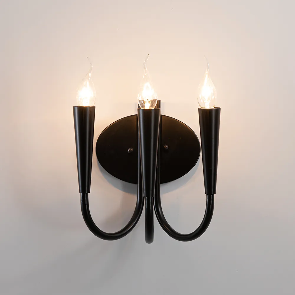 Rustic 3-Light Wall Candle Sconce Black Metal Wall Light with Unique Design