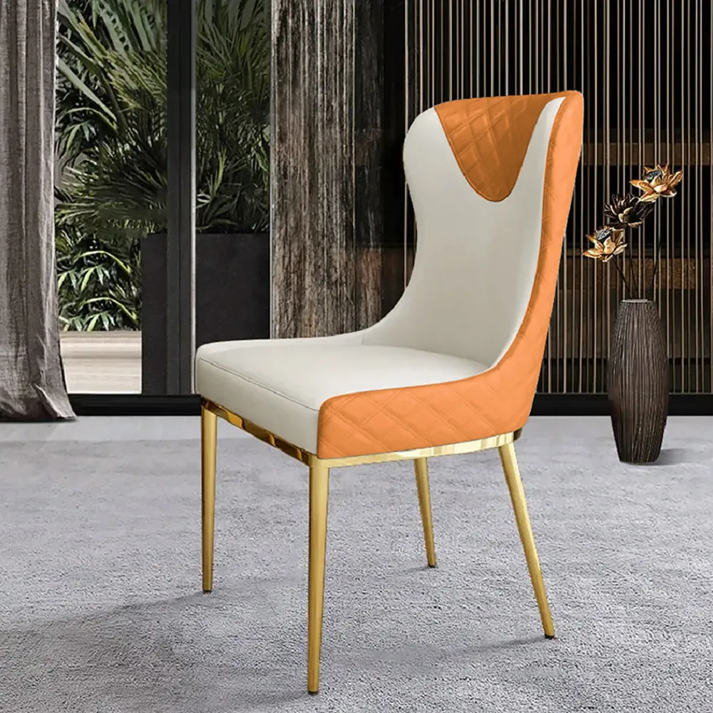 Modern Wingback Dining Chair PU Leather Upholstered Orange Side Chair (Set of 2)