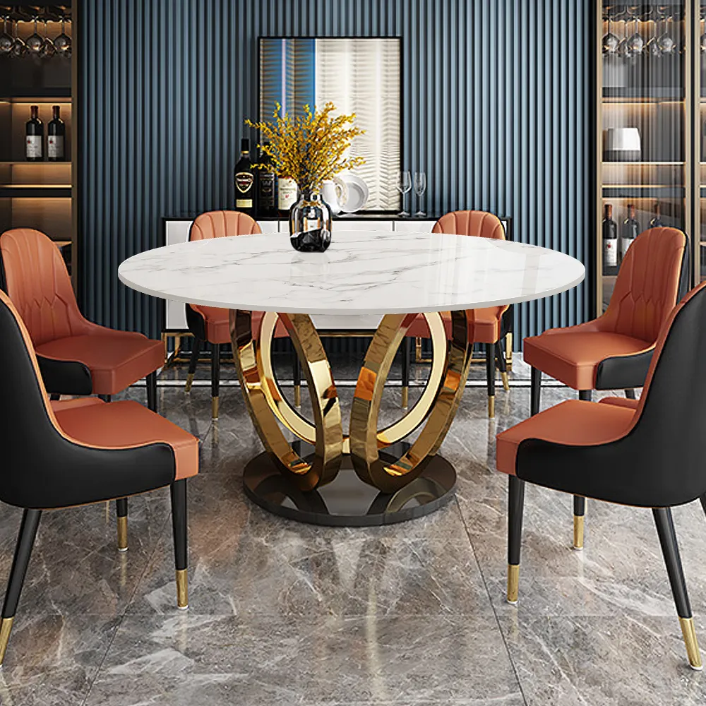 round marble dining room table set