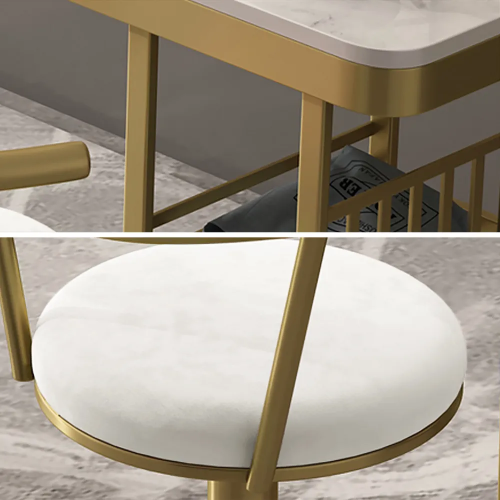 Modern White Bar Height Stool Adjustable & Swivel with Velvet Upholstery & Footrest