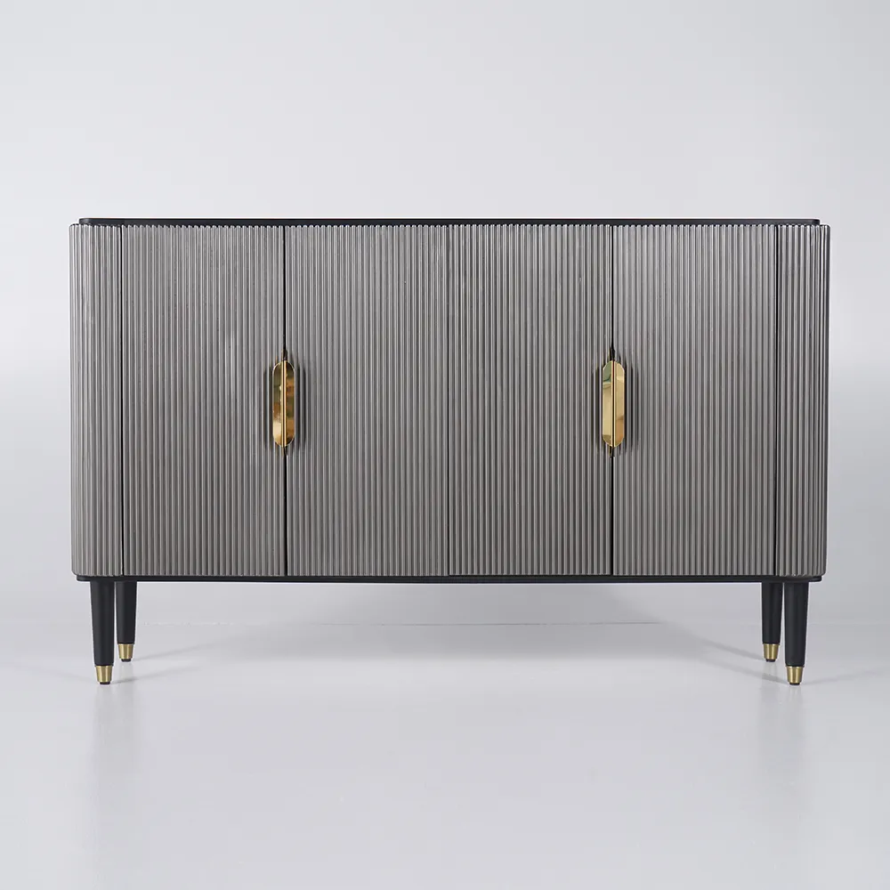 Modern Sideboard Buffet Black Kitchen Cabinet with 4 Doors in Gold