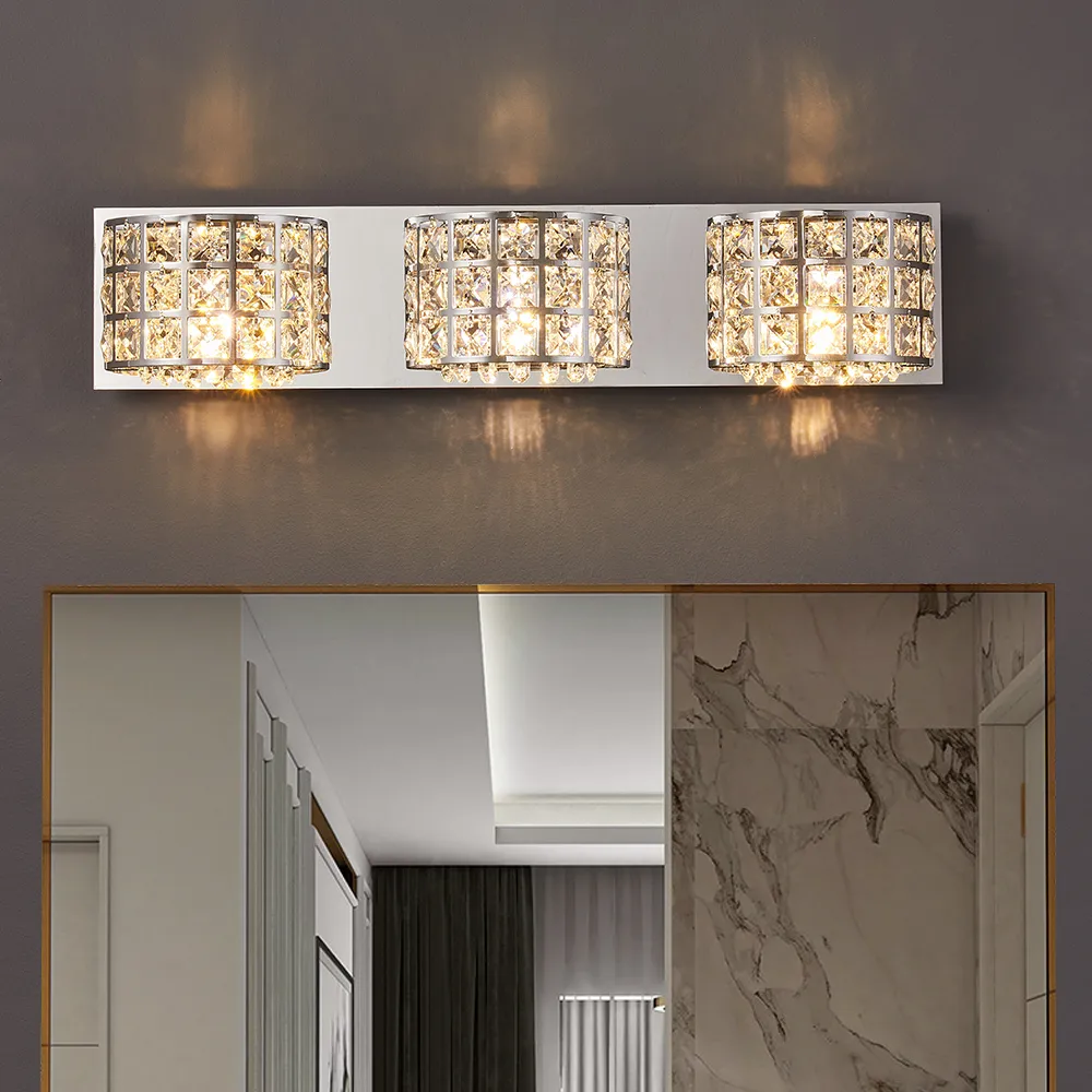 Details about   Bestier Modern Chrome Crystal Glass 3-Light Bath Bathroom Vanity Wall Mounted 3 