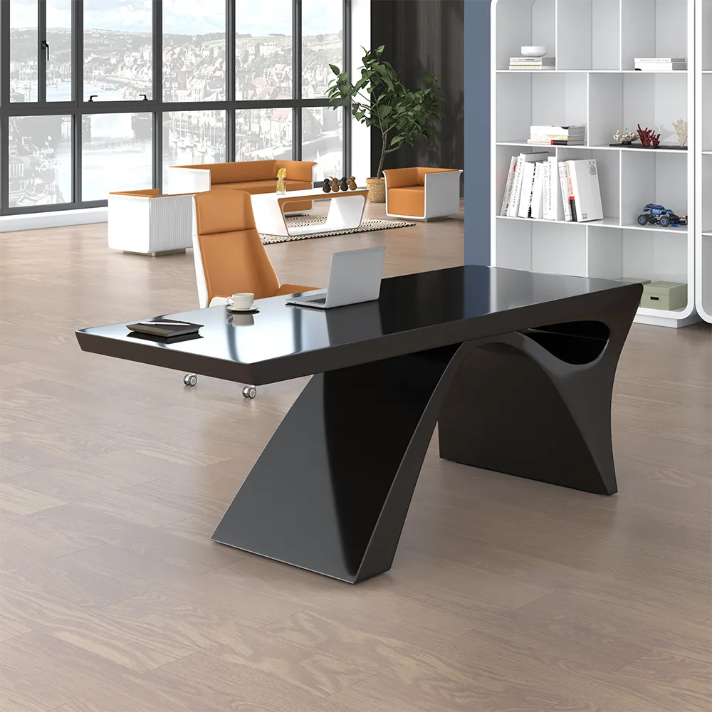 55" Modern Minimalist Rectangular Black Computer Desk Office Desk with Pedestal Base