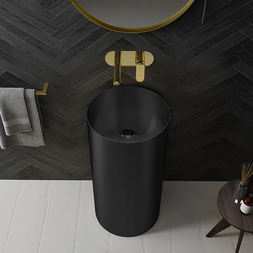 Black Modern Luxury Round Stainless Steel Sink Pedestal Sink Freestanding