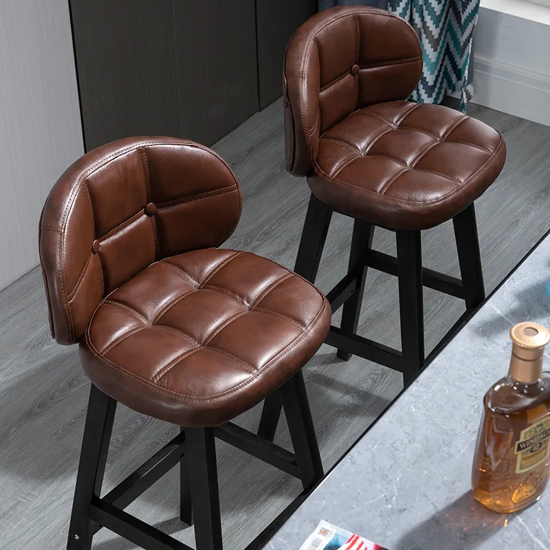 Brown PU Leather Upholstered Rustic Bar Stools Set of 2 Brown Rustic Counter Stools