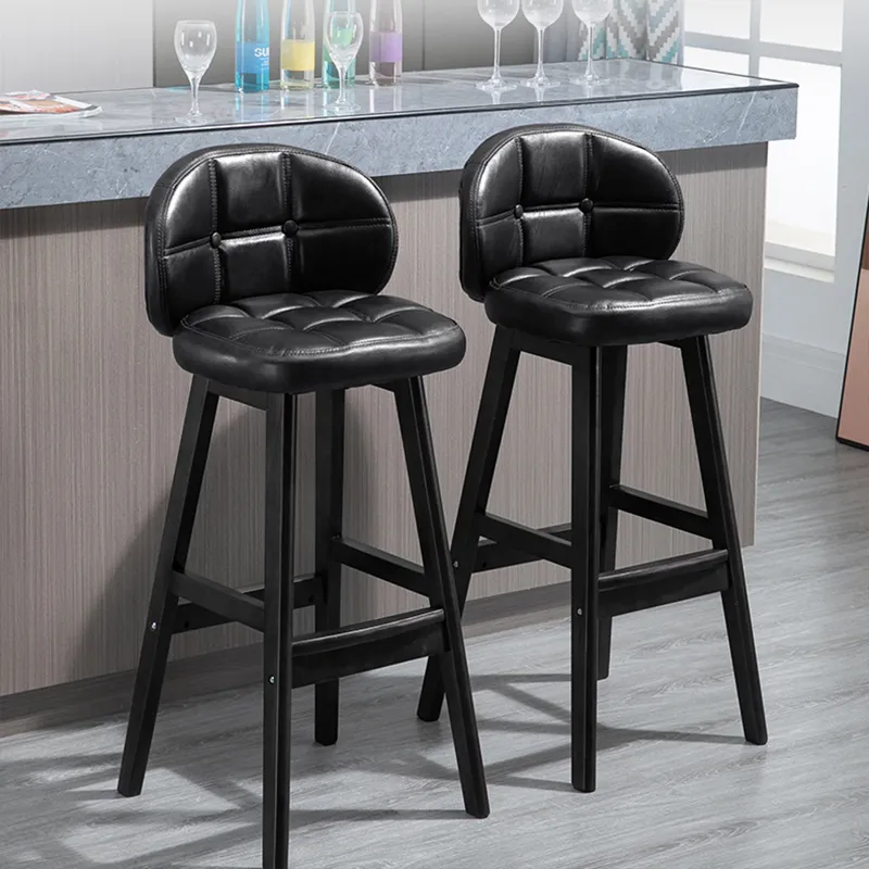Black Pu Leather Counter Height Bar, Leather Bar Stool Set Of 4