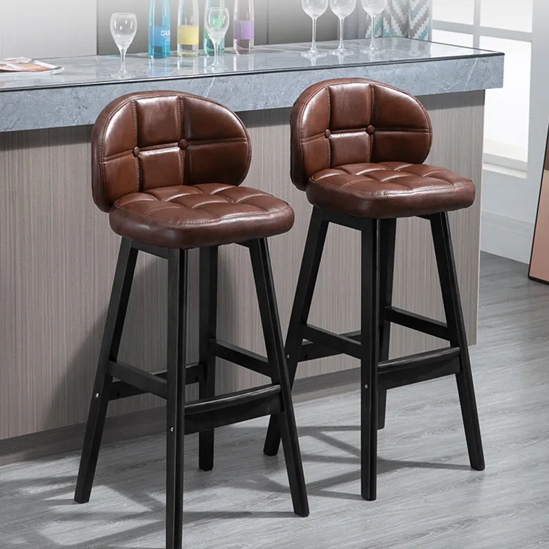 Brown Pu Leather Upholstered Bar Stools, Mid Century Bar Stools No Back