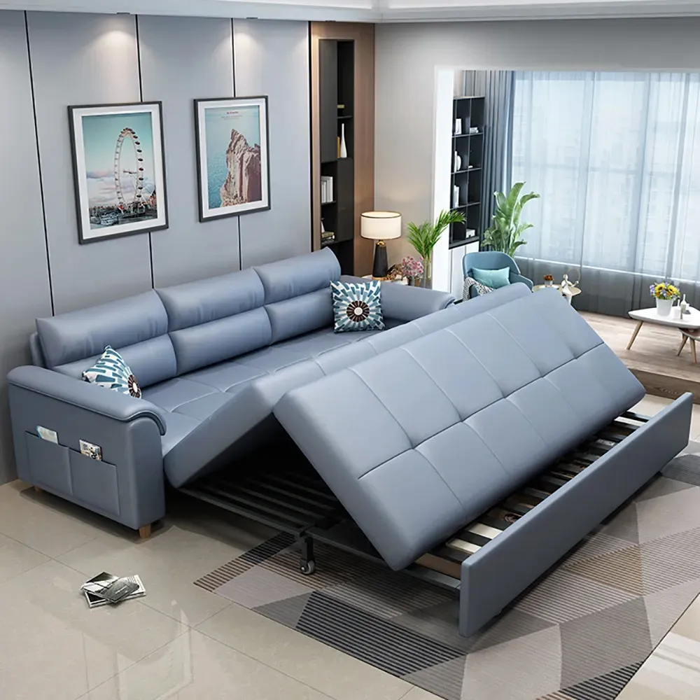 blauwe full-sleeper converteerbare bank met opbergruimte en zakken slaapbank - Woonkamer meubels - Homary DE