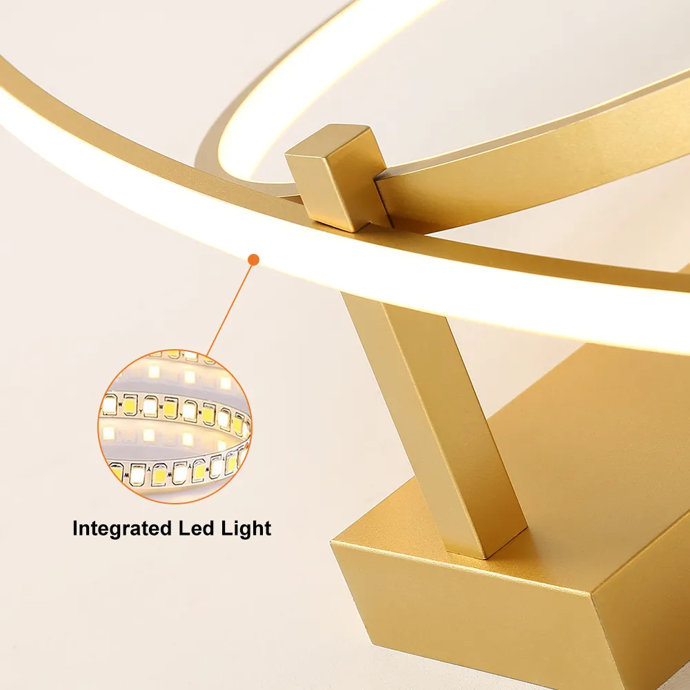 Gold Circle LED Semi Flush Mount light Geometric Ceiling Light Metal