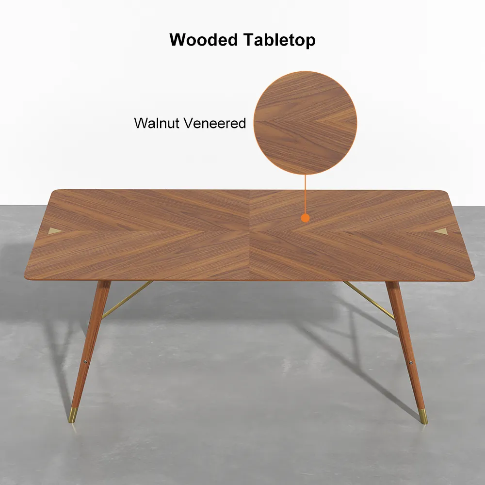 Capet Mid-Century 60" Walnut Wooden Dining Table Rectangle Tabletop for 6 Person