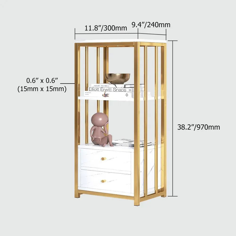 Modern White Storage Display Cabinet with Shelves & Drawers &  Backboard