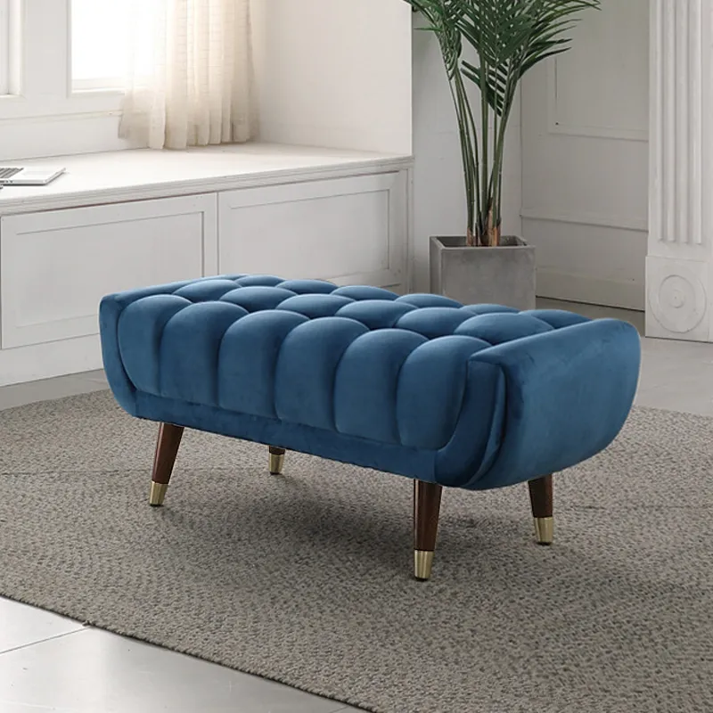 blue velvet upholstered bench