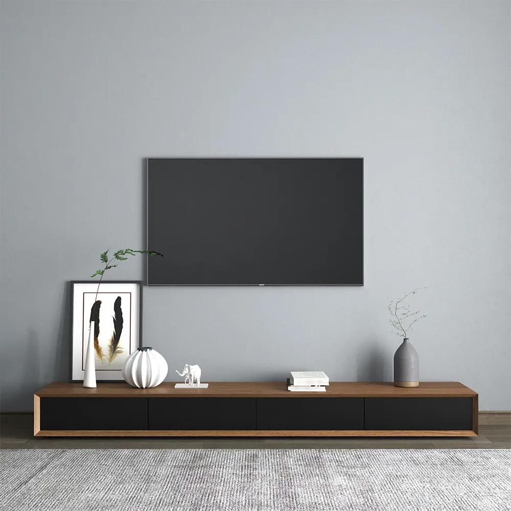 Modern 87" Walnut & Black TV Stand Rectangle Media Console with 4 Drawers