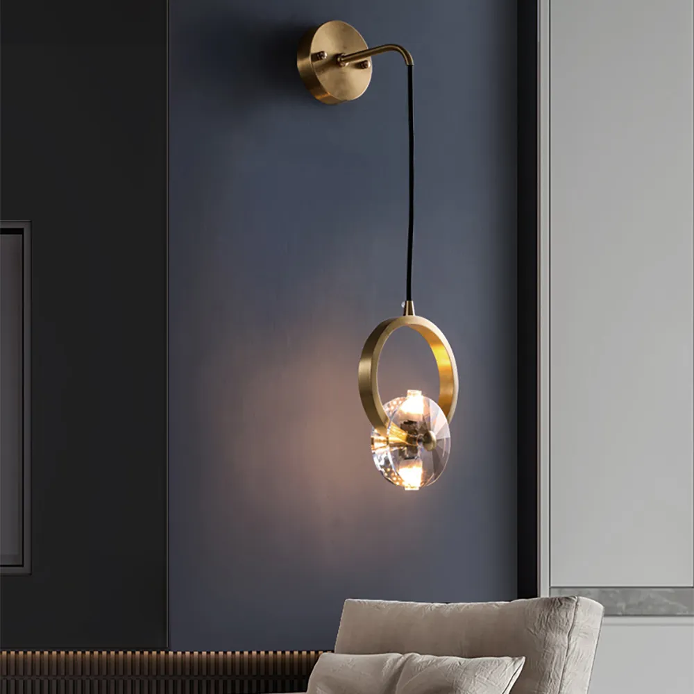 Modern Round LED Wall Light Crystal Bedroom Sconces Lamp for Room Bedside Decor 